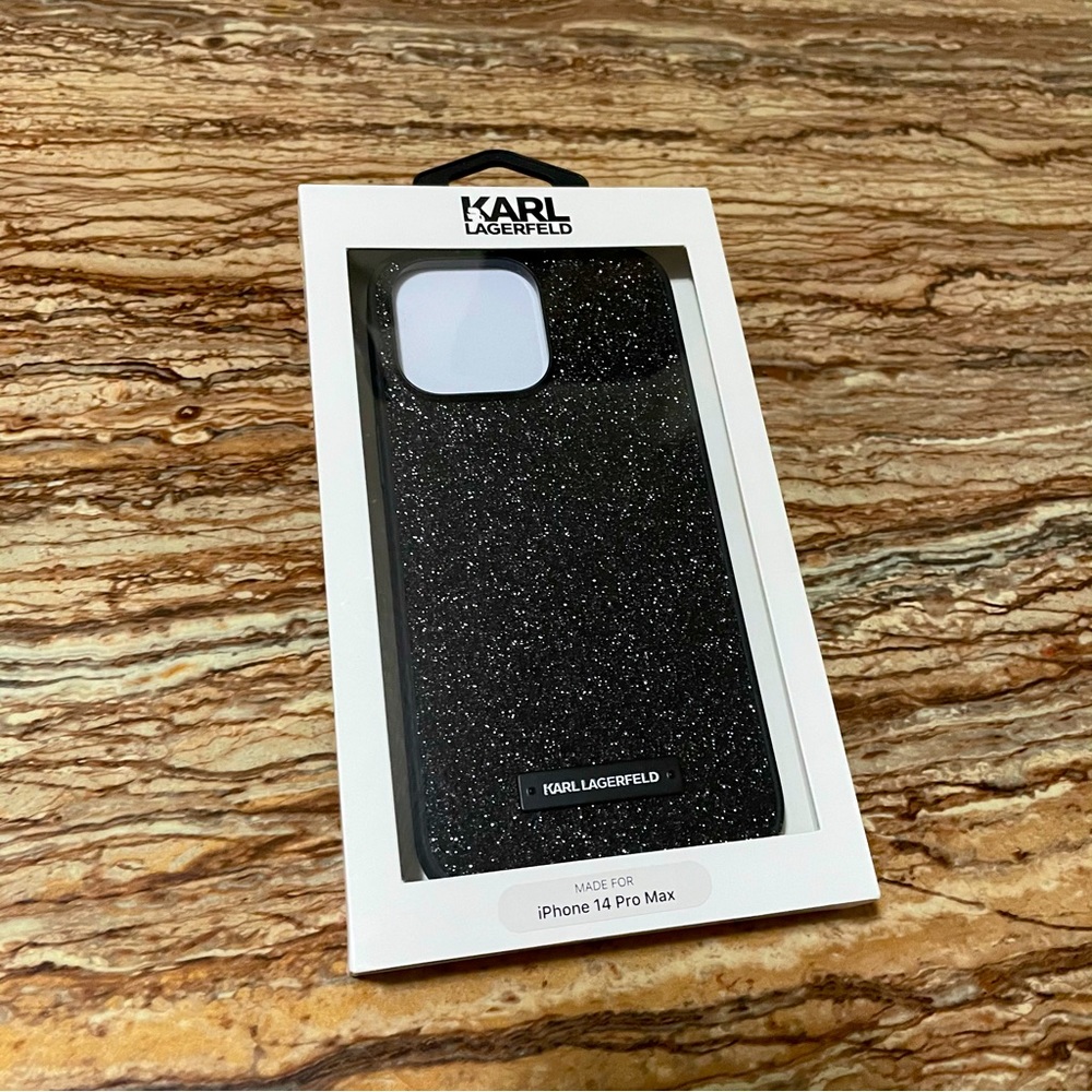 Karl Lagerfeld Black Shimmer Logo Phone Case For iPhone 14 Pro Max NWT